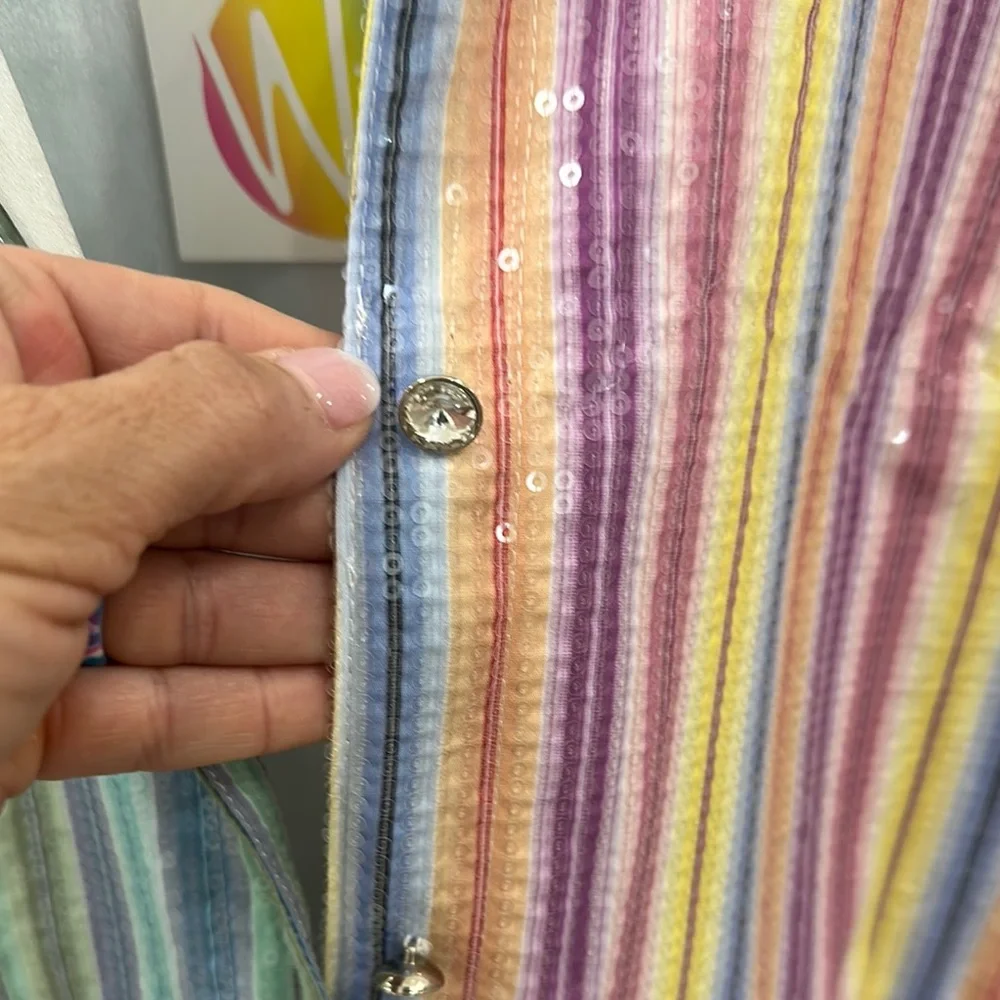 QOS Colorful Striped Sequin Dress - Picture 2 of 4